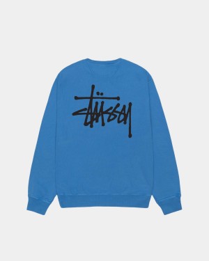 Stussy Basic Stüssy Crew Pigment Dyed Sweatshirt Blue | Israel-71096