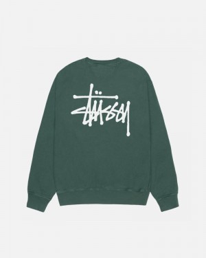 Stussy Basic Stüssy Crew Pigment Dyed Sweatshirt Forest | Israel-37092