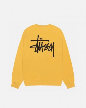 Stussy Basic Stüssy Crew Pigment Dyed Sweatshirt Honey | Israel-40952