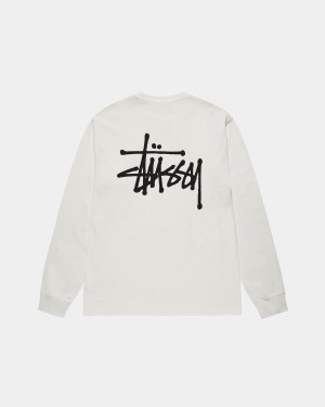 Stussy Basic Stüssy LS Tee Pigment Dyed T-Shirt Beige | Israel-91037