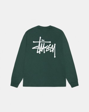 Stussy Basic Stüssy LS Tee Pigment Dyed T-Shirt Green | Israel-61059