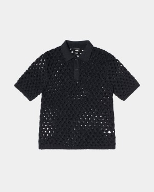 Stussy Big Mesh Polo Sweater Black | Israel-46937