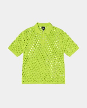 Stussy Big Mesh Polo Sweater Light Green | Israel-06291