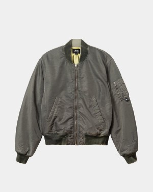 Stussy Dyed Nylon Bomber Jackets Olive | Israel-40568