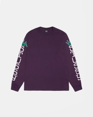 Stussy Jumbo LS Tee Pigment Dyed T-Shirt Purple | Israel-64781