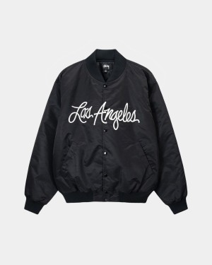 Stussy LA Chapter Satin Varsity Jackets Black | Israel-26947