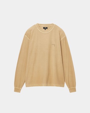 Stussy Lazy LS Tee T-Shirt Gold | Israel-28743