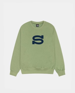 Stussy Letterman Crew Sweatshirt Green | Israel-02781