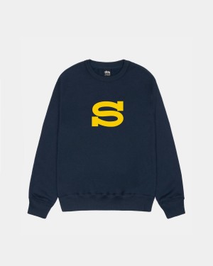 Stussy Letterman Crew Sweatshirt Navy | Israel-69470