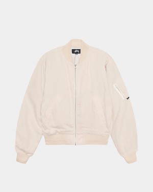 Stussy Linen Beach Bomber Jackets Beige | Israel-70621