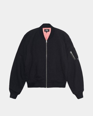 Stussy Linen Beach Bomber Jackets Black | Israel-25397