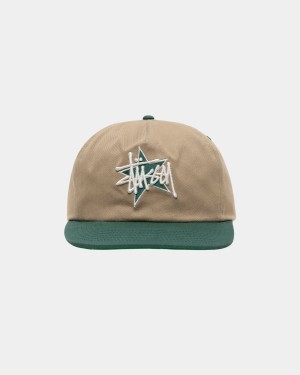 Stussy Mid-Depth Basic Star Strapback Caps Khaki | Israel-97210