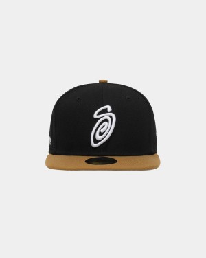 Stussy New Era 59fifty Curly S Caps Black/Gold | Israel-84760