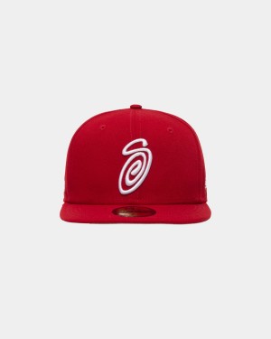 Stussy New Era 59fifty Curly S Caps Red | Israel-31042