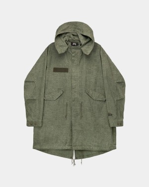 Stussy Nyco Printed Fishtail Parka Jackets Olive | Israel-52831