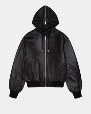 Stussy SS Link Leather Bomber Jackets Black | Israel-68247