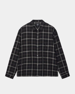 Stussy Shadow Plaid Rayon Shirts Black | Israel-31695