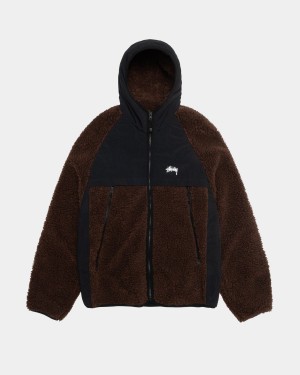 Stussy Sherpa Paneled Hooded Jackets Brown | Israel-74136