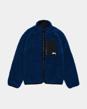 Stussy Sherpa Reversible Jackets Blue | Israel-38746