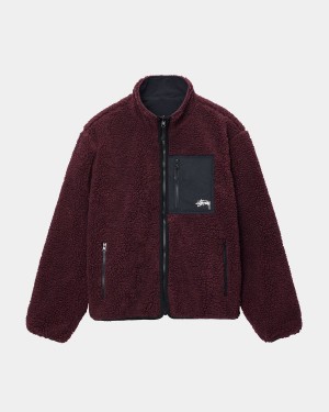 Stussy Sherpa Reversible Jackets Burgundy | Israel-69142