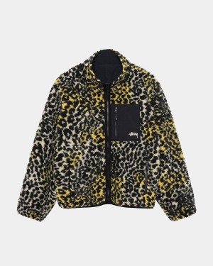 Stussy Sherpa Reversible Jackets Yellow Leopard | Israel-90431