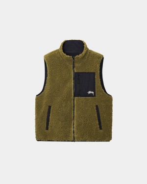 Stussy Sherpa Reversible Vest Olive | Israel-32497