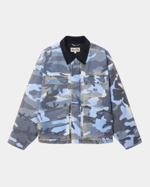 Stussy Shop Spray Dye Canvas Jackets Blue Camo | Israel-29603