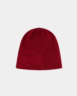 Stussy Skullcap Basic Debossed Beanie Deep Red | Israel-60398