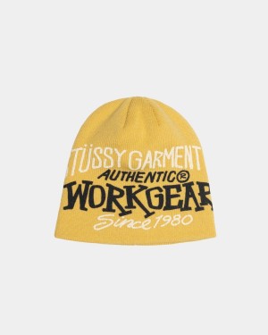 Stussy Skullcap Workgear Print Beanie Mustard | Israel-64573