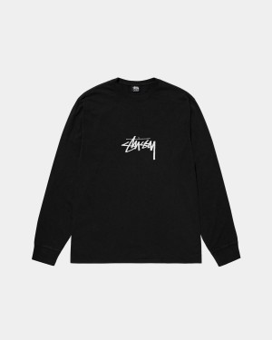 Stussy Small Stock LS Tee Pigment Dyed T-Shirt Black | Israel-86241