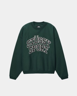 Stussy Sport Relaxed Oversized Crew Sweatshirt Deep Green | Israel-23510