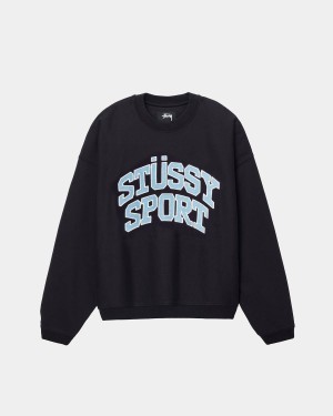 Stussy Sport Relaxed Oversized Crew Sweatshirt Black | Israel-31097