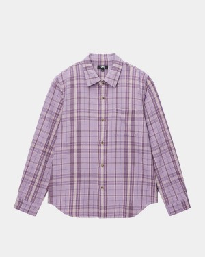 Stussy Stones Plaid Shirts Lavender | Israel-15832