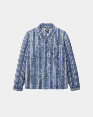 Stussy Striped Sherpa Shirts Indigo | Israel-91253