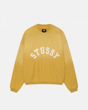 Stussy Sun Faded Oversized Crew Sweatshirt Yellow | Israel-94813