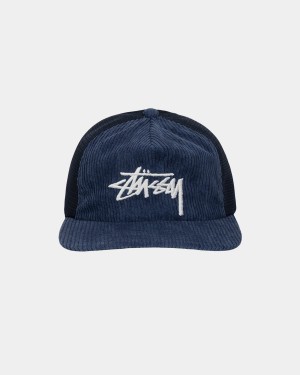 Stussy Trucker Corduroy Stock Snapback Caps Navy | Israel-21637