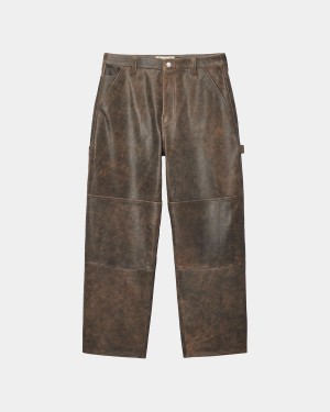 Stussy Work Distressed Leather Pants Brown | Israel-86104