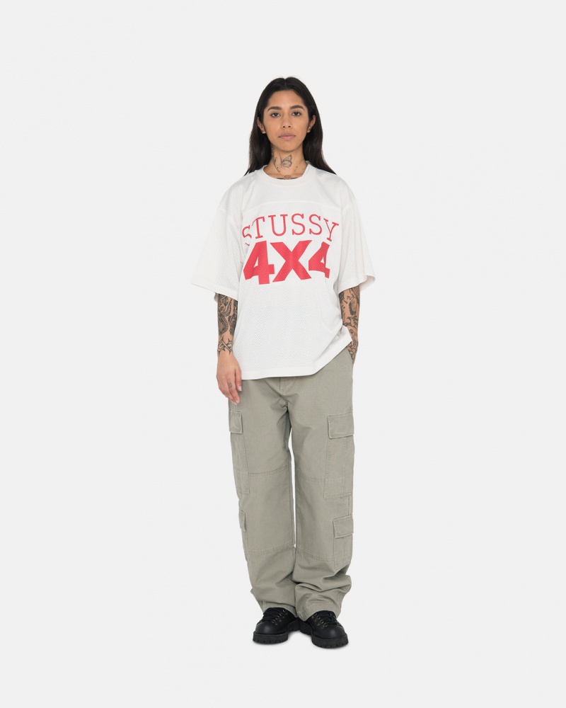 Stussy 4x4 Mesh Football Jersey T-Shirt Bone | Israel-35140