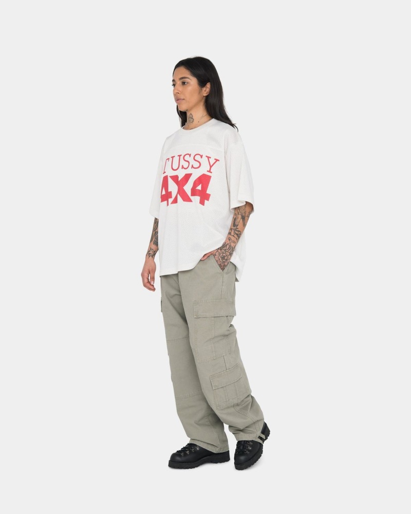 Stussy 4x4 Mesh Football Jersey T-Shirt Bone | Israel-35140