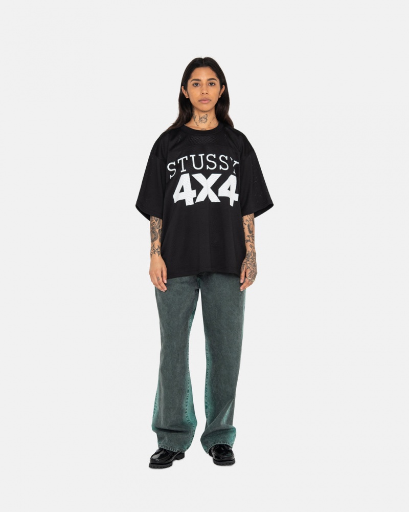 Stussy 4x4 Mesh Football Jersey T-Shirt Black | Israel-12346