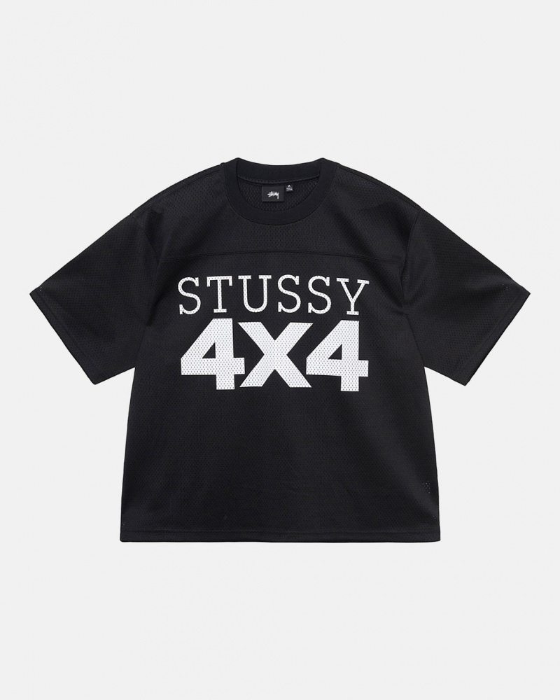 Stussy 4x4 Mesh Football Jersey T-Shirt Black | Israel-12346