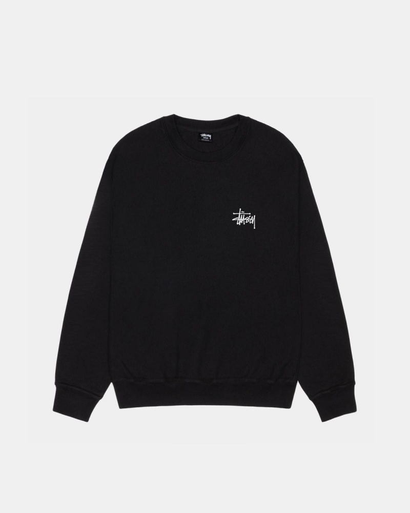 Stussy Basic Stüssy Crew Pigment Dyed Sweatshirt Black | Israel-18923