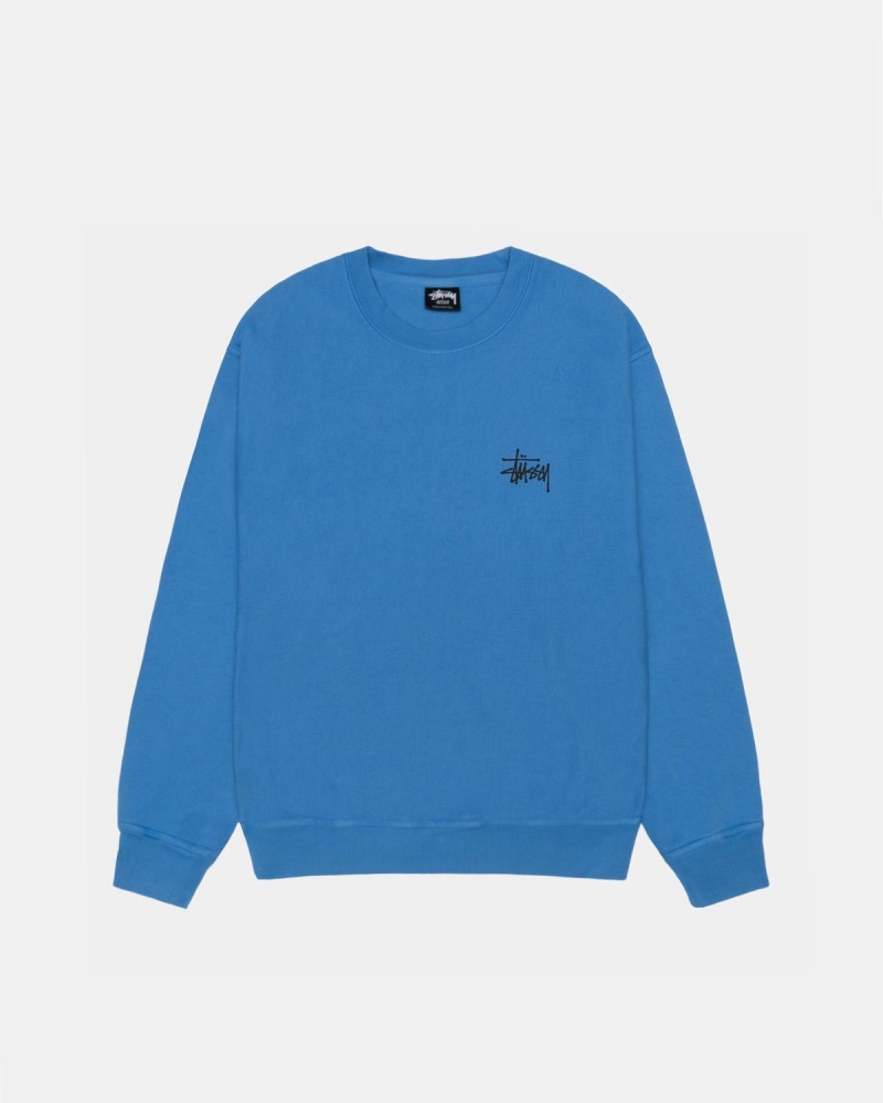 Stussy Basic Stüssy Crew Pigment Dyed Sweatshirt Blue | Israel-71096