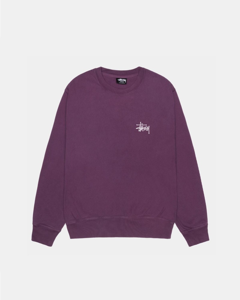 Stussy Basic Stüssy Crew Pigment Dyed Sweatshirt Purple | Israel-61209