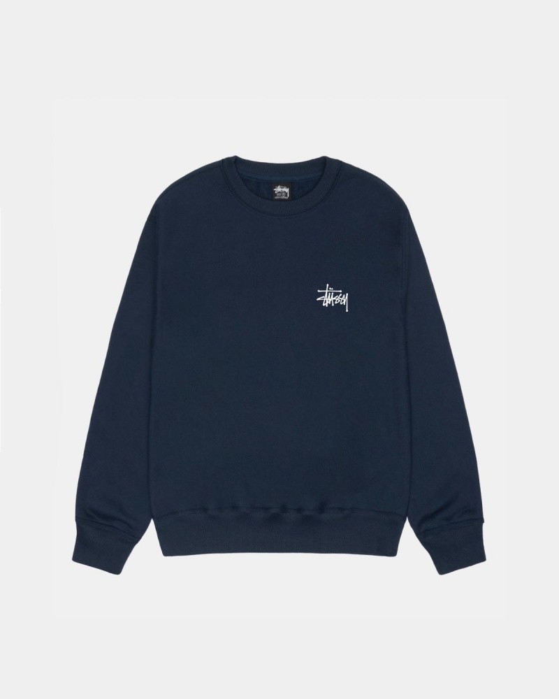 Stussy Basic Stüssy Crew Sweatshirt Navy | Israel-08569