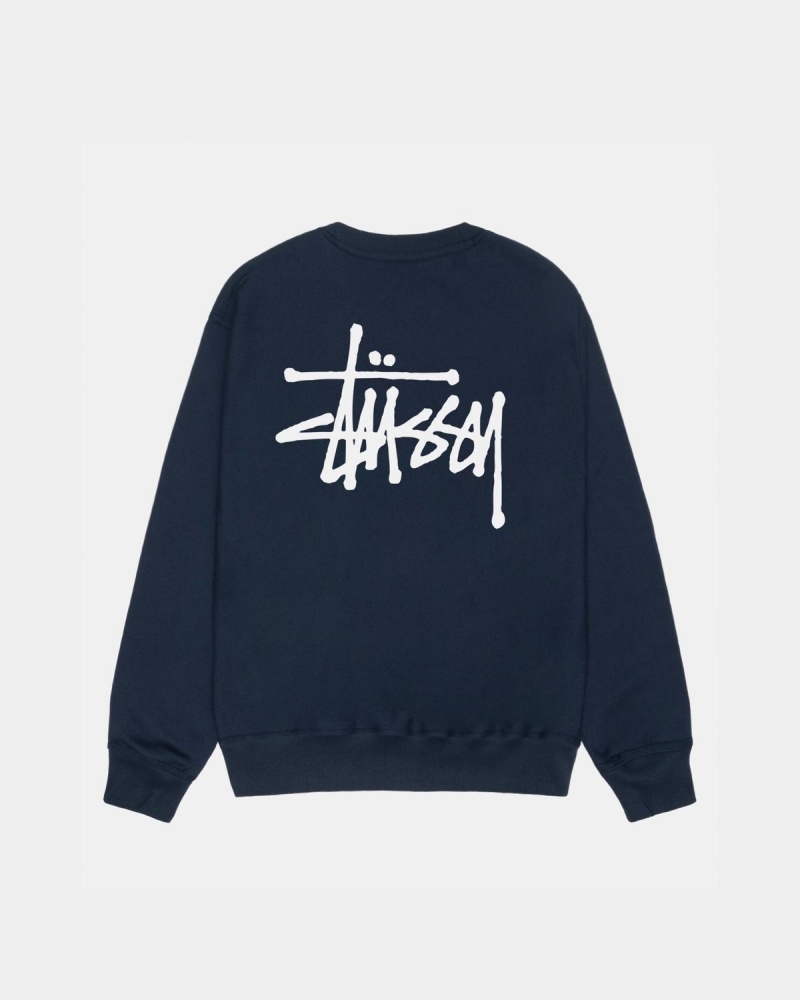 Stussy Basic Stüssy Crew Sweatshirt Navy | Israel-08569