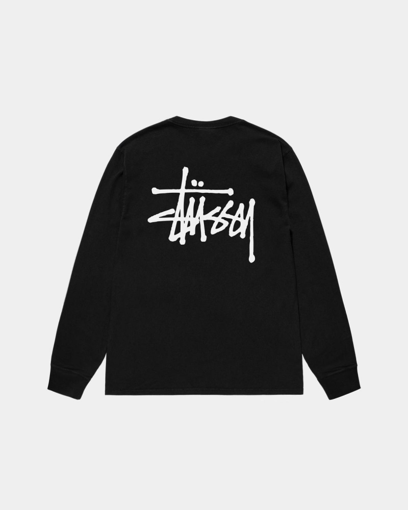 Stussy Basic Stüssy LS Tee Pigment Dyed T-Shirt Black | Israel-28319