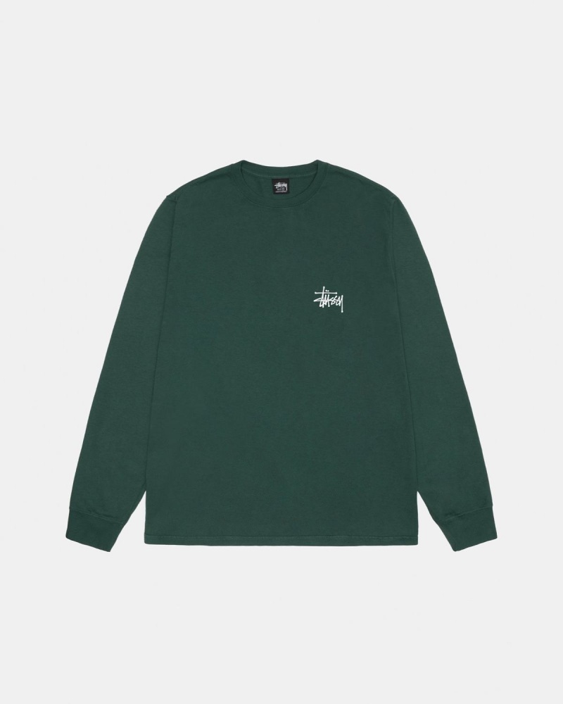 Stussy Basic Stüssy LS Tee Pigment Dyed T-Shirt Green | Israel-61059