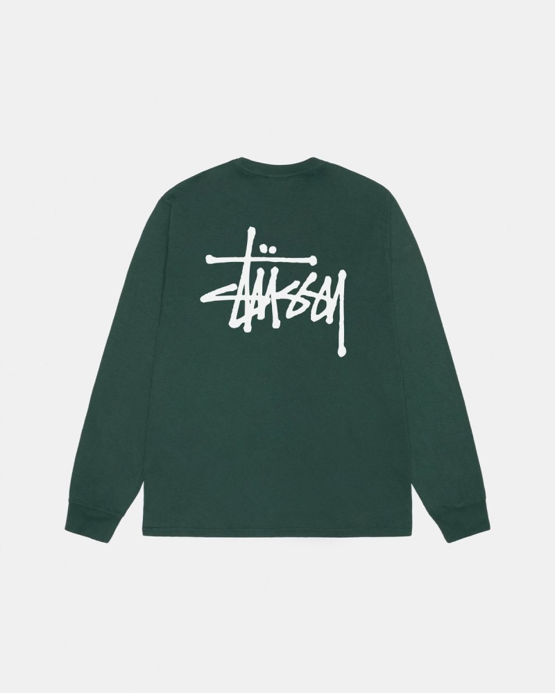 Stussy Basic Stüssy LS Tee Pigment Dyed T-Shirt Green | Israel-61059