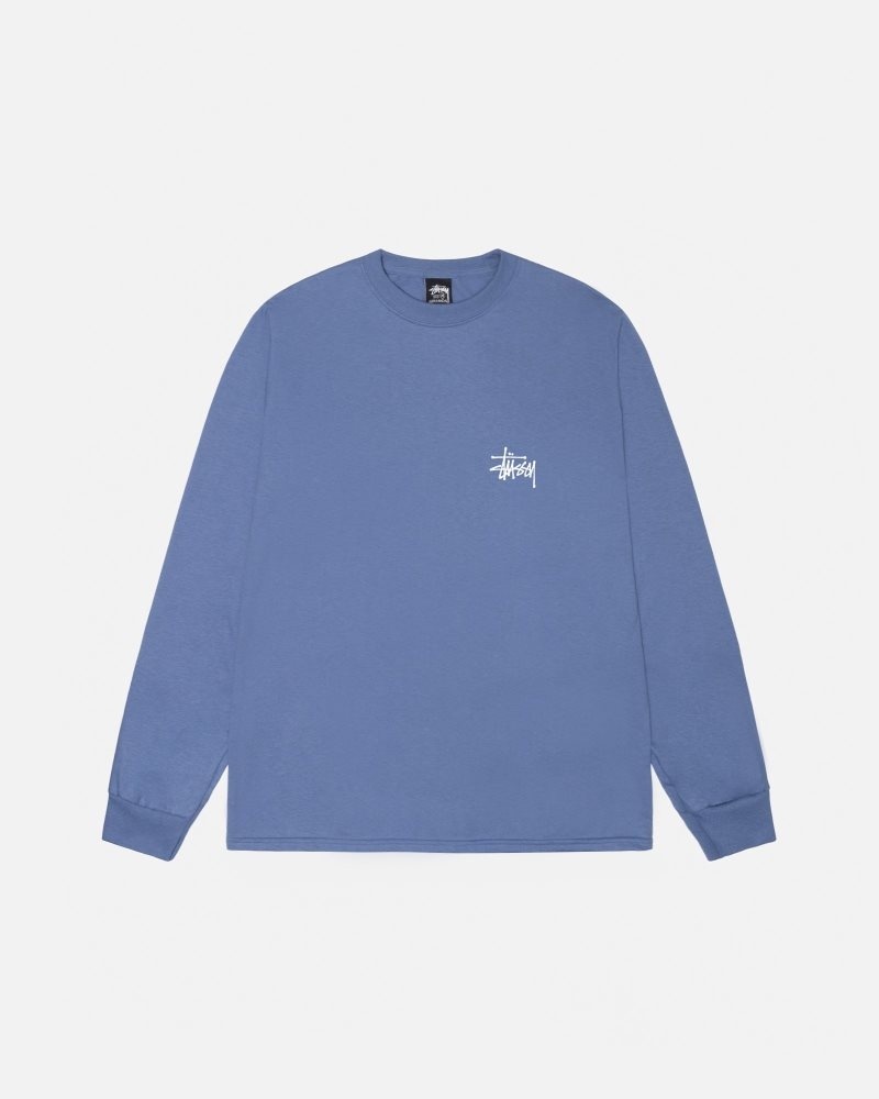 Stussy Basic Stüssy LS Tee T-Shirt Blue | Israel-03265